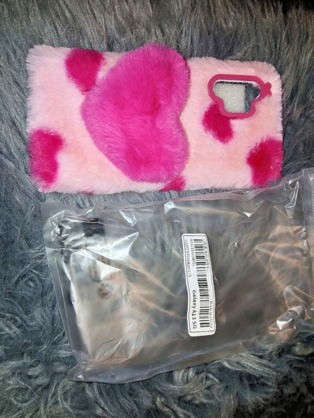 Galaxy A13 5G Pink & Black Fuzzy Phone Case